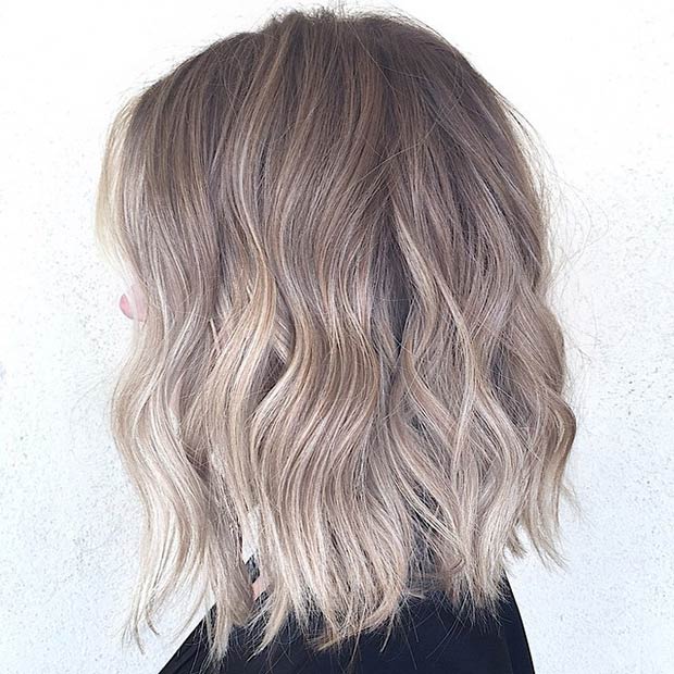 Layered Brownish Blonde Lob Hairstyle For Thick Hair Hairstyles