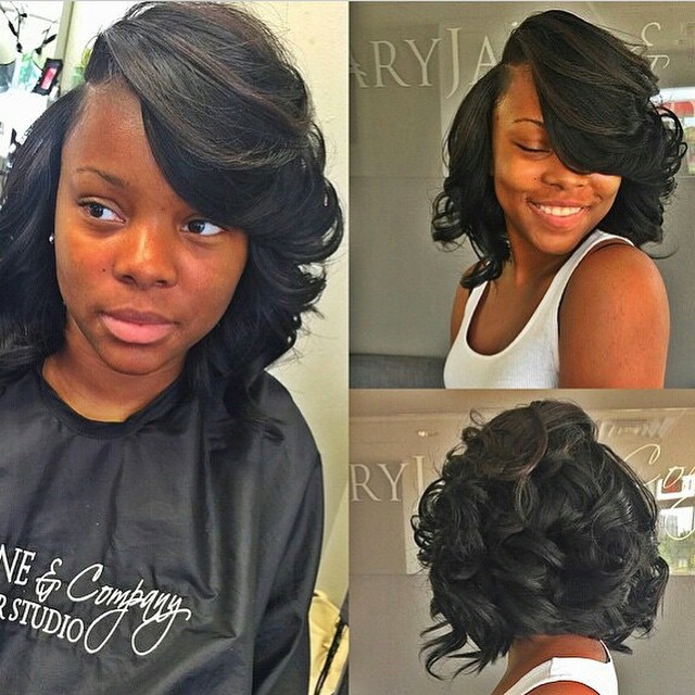 African American Messy Curly Bob Hairstyle With Bangs For Black