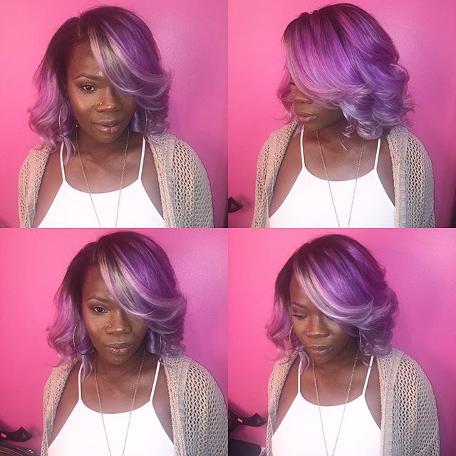 African American Purple Ombre Messy Bob Hairstyle For Black Women