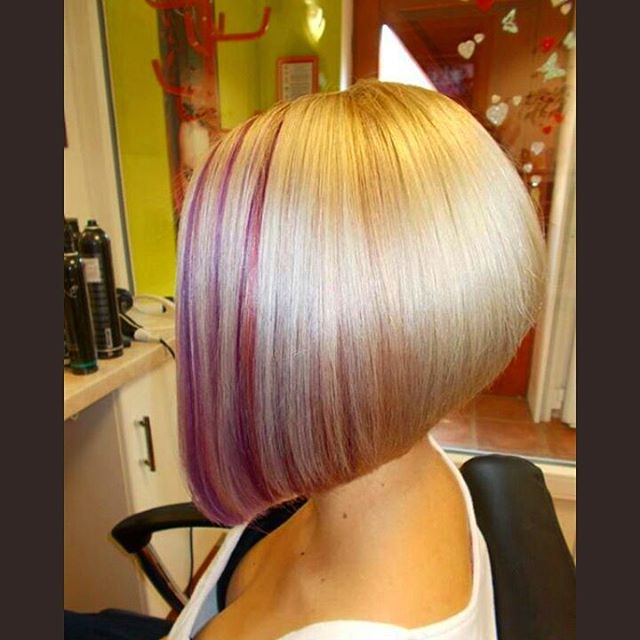 Pink highlighted blonde stacked Hairstyles