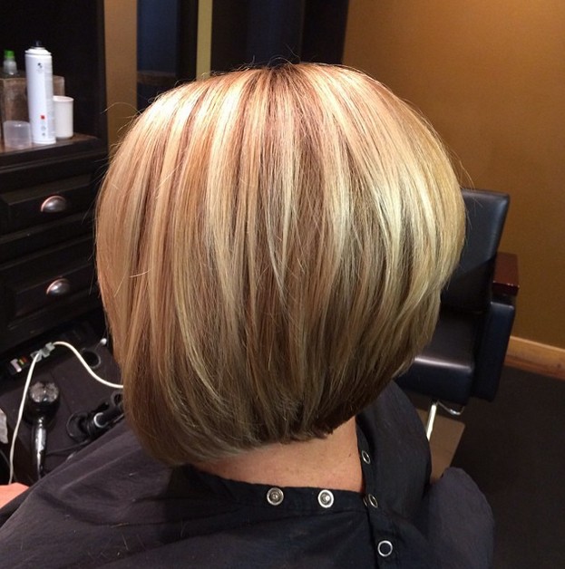Simple easy stacked bob haircut with highlights