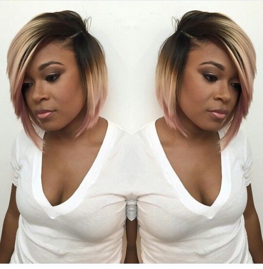 Trendy short angled ombre bob hairstyle for black women
