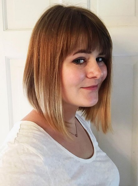 inverted A-line ombre bob hairstyle with blunt bangs