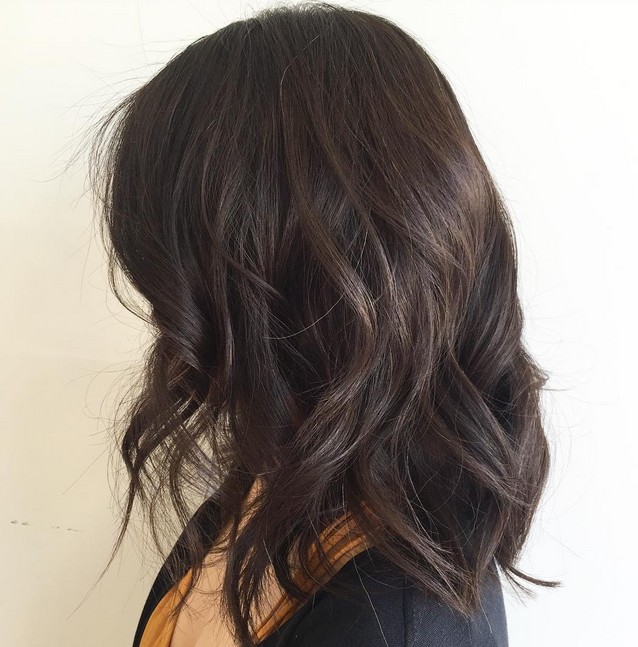 layered choppy brunette wavy hairstyle for shoulder length hair casual ...
