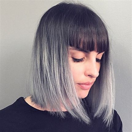 short straight ombre bob hairstyle with blunt bangs