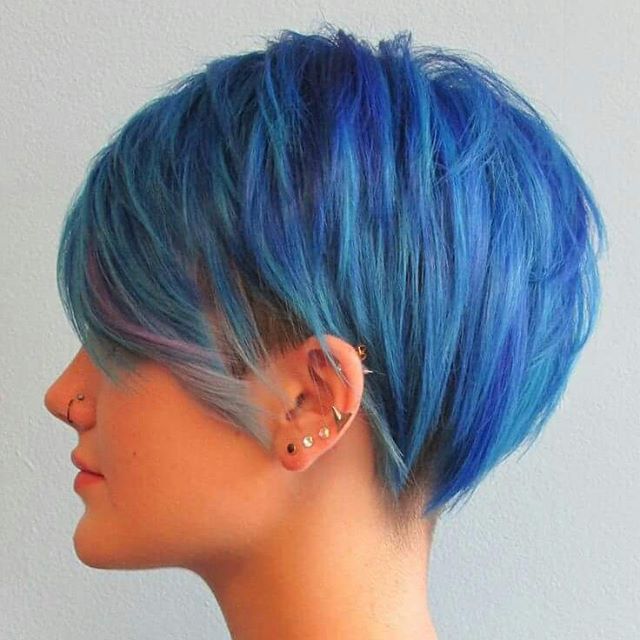 side view of short pixie cut - blut pixie cut - color - Hairstyles Weekly