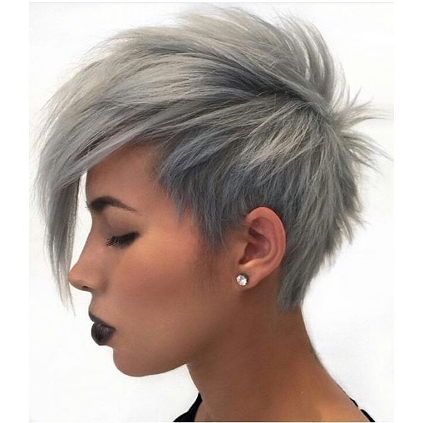 Trendy Short Gray Pixie Hairstyle With Bangs Hairstyles Weekly