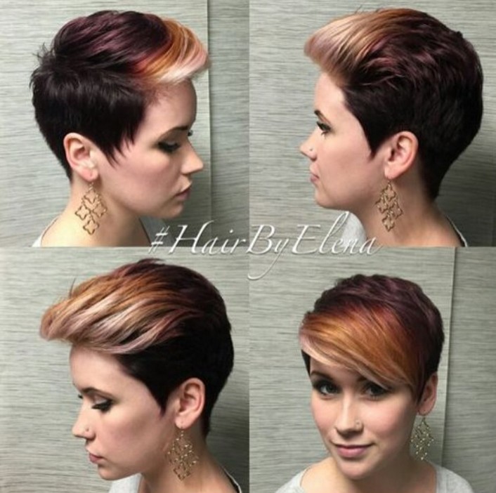 two toned long pixie cut with colored bangs