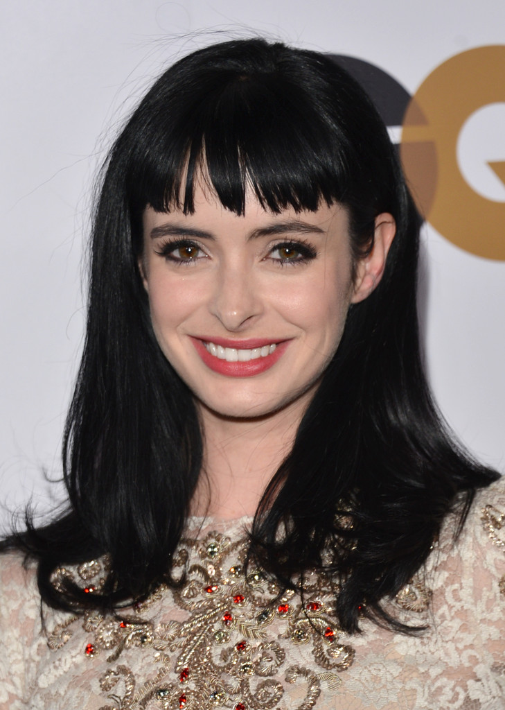 Krysten Ritter Long Straight Dark Hairstyle with Bangs 