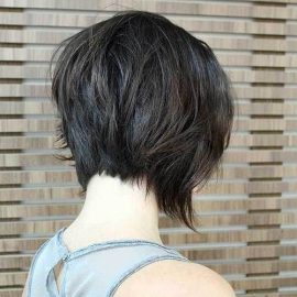 back view of messy inverted bob haircut