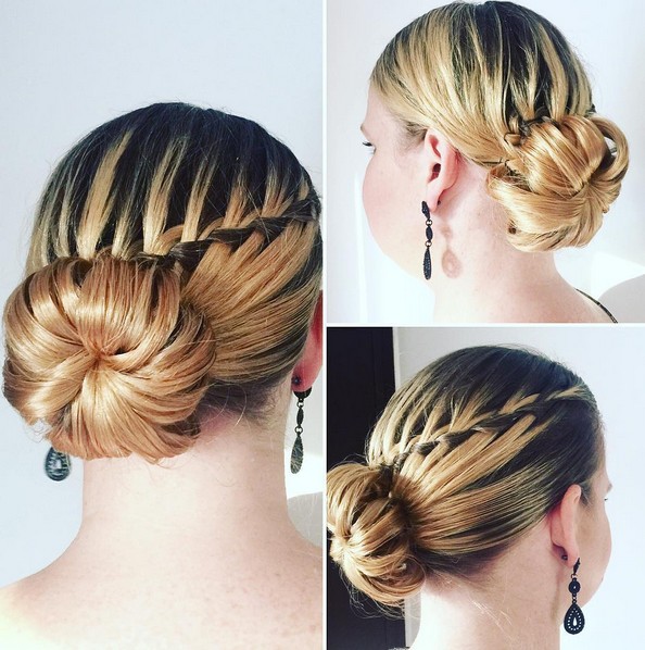 Chic Bun Updo Hairstyle with Waterfall Braid - Prom Hairstyles 2016