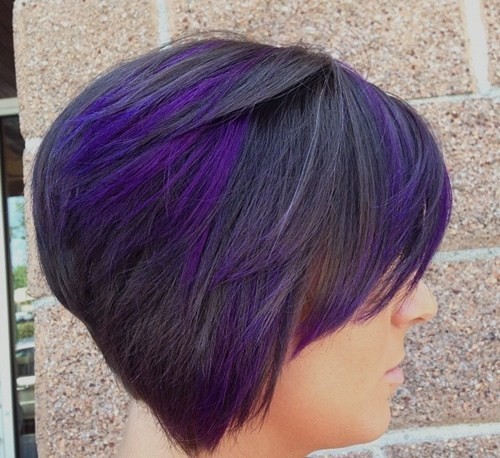 Stacked Short Haircut with Purple and Black Stack