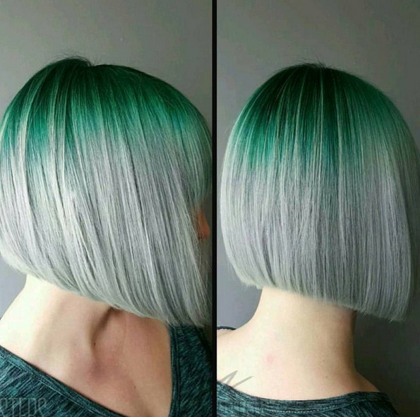 Straight Bob Hair Cut - Grey and Green