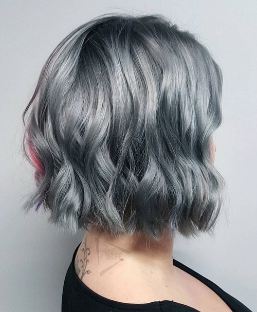 bob haircut with gray highlights