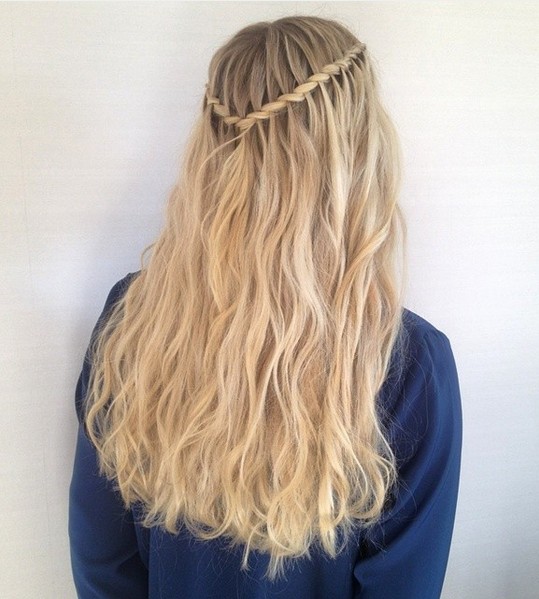 Twisted Rope Waterfall Braid with Blonde Long Hair