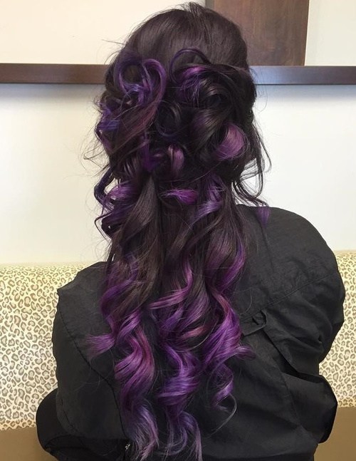 Half up Half down with Lavender Highlights