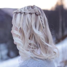 Homecoming Medium Hairstyle with Waterfall Braid - Balayage Ombre Hairstyles