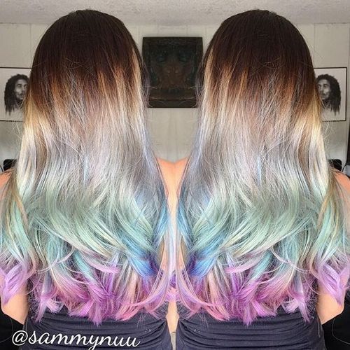 blue and pink hair tips