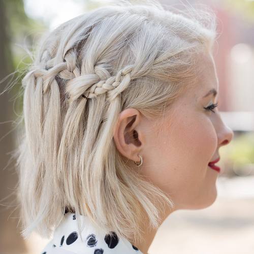 Image of Off-center braid hairstyle for short hair