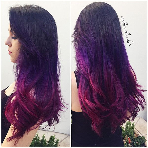 black hair with purple and red tips