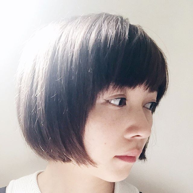 cute Asian bob hairstyle with bangs