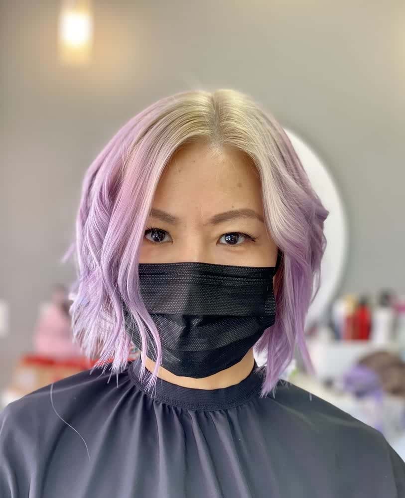 purple short bob hairstyle