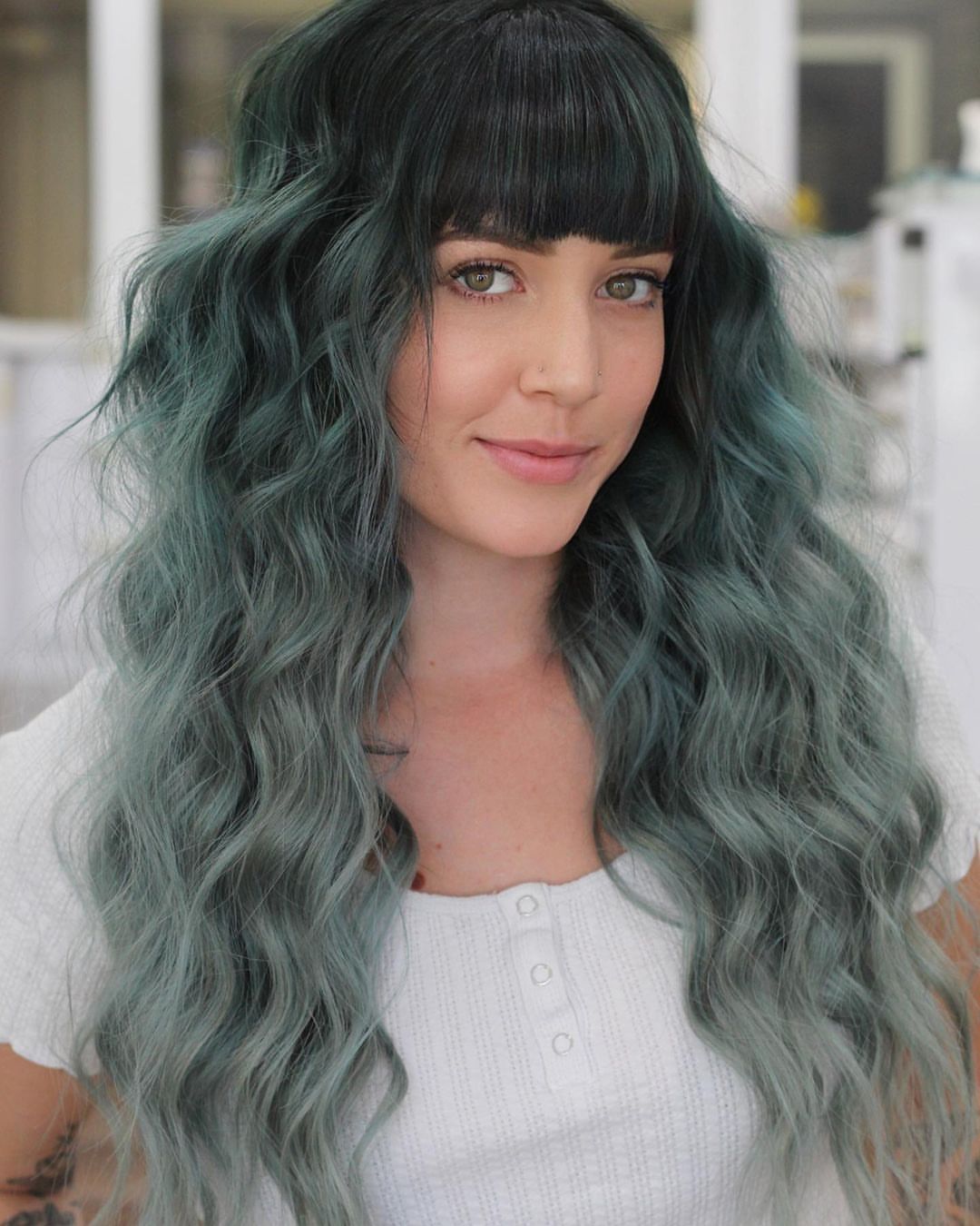 gray green hair with blunt Fringes for thin hair