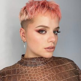 short red pixie cut with bangs