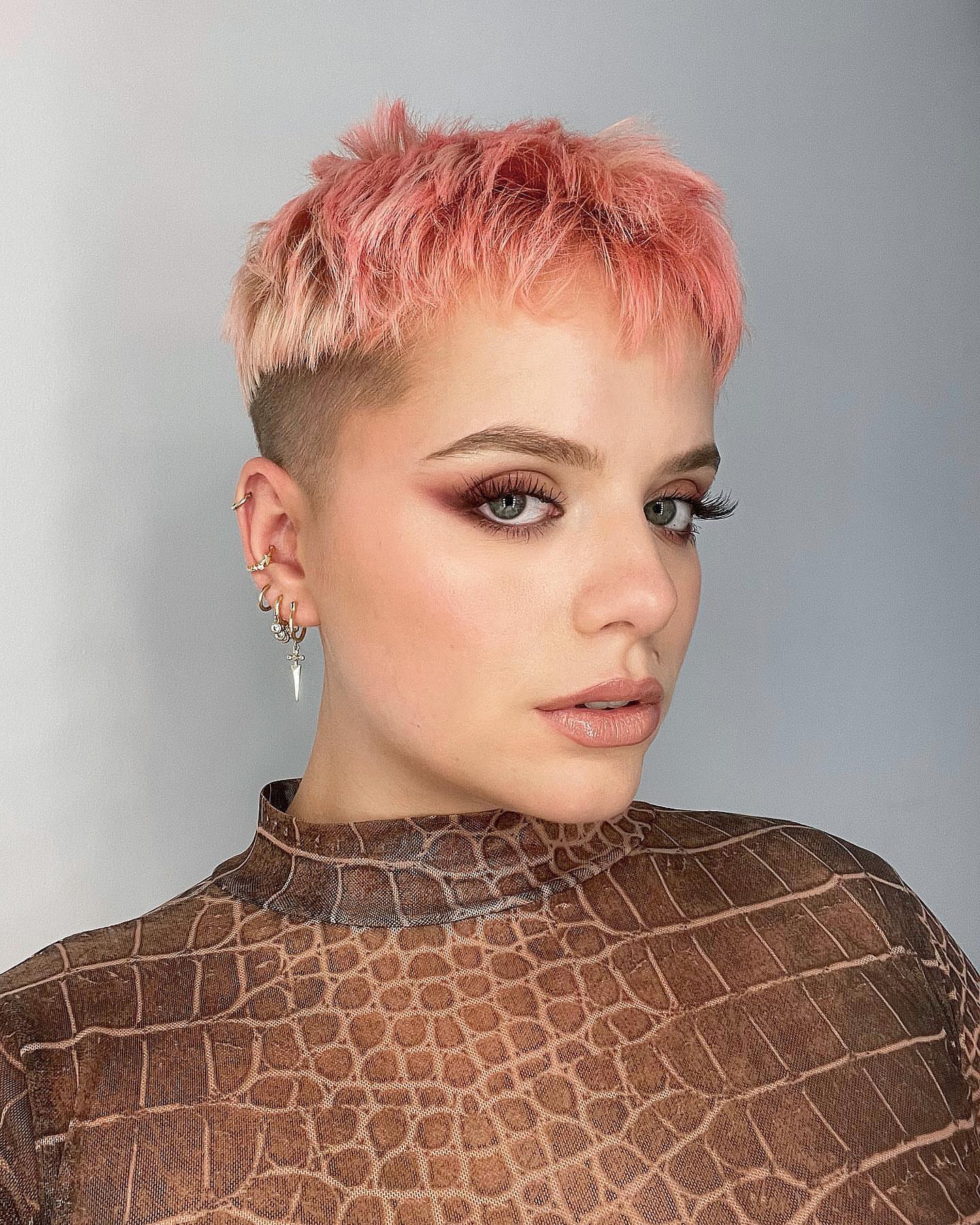 short red pixie cut with bangs