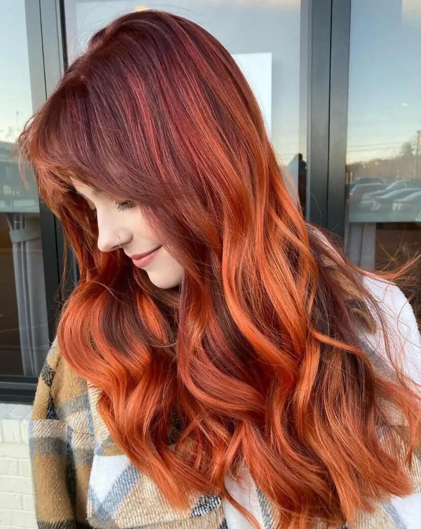 hair color ideas 2026: Brightened Up Red