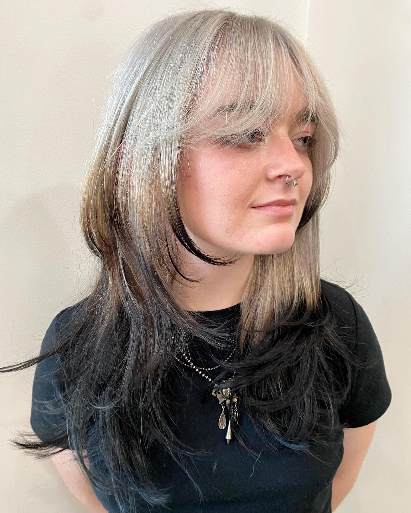 grey to black ombre wolf cut