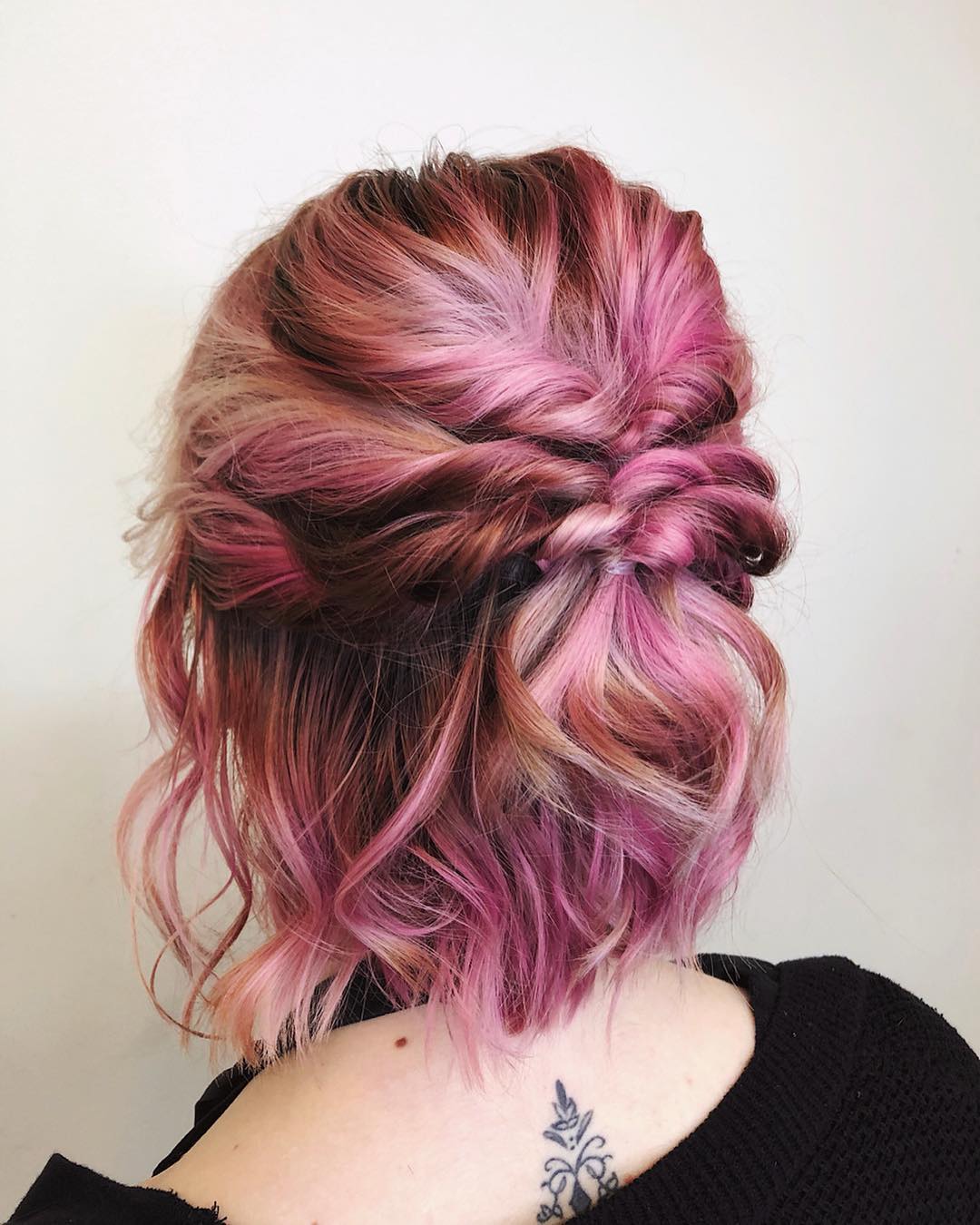 pink Half Up Stacked Twists updo for short hair