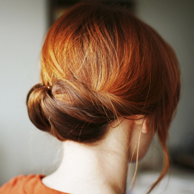 rolled copper updo for short hair