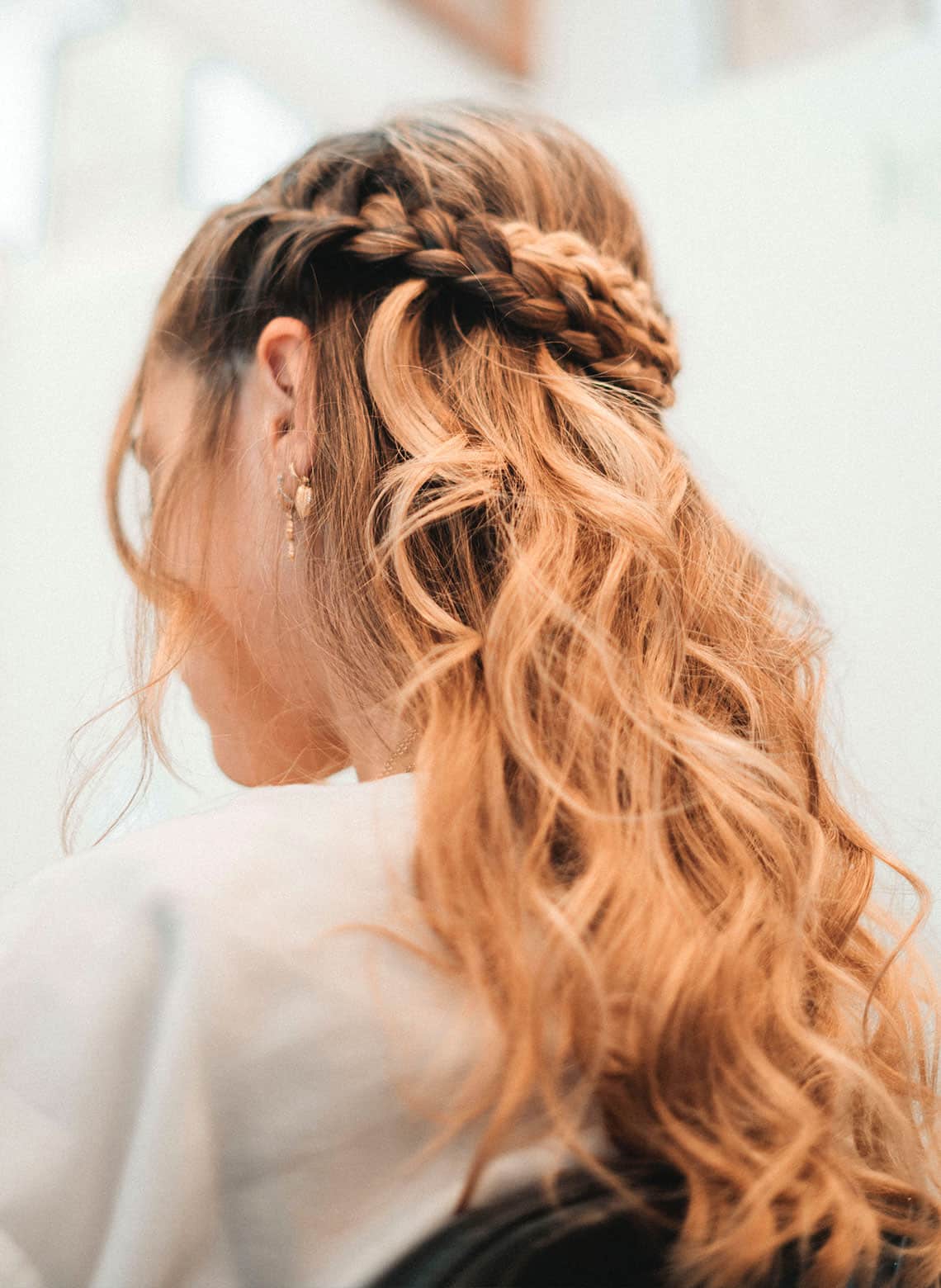 Crown Braid with Soft Curls for a Goddess Look